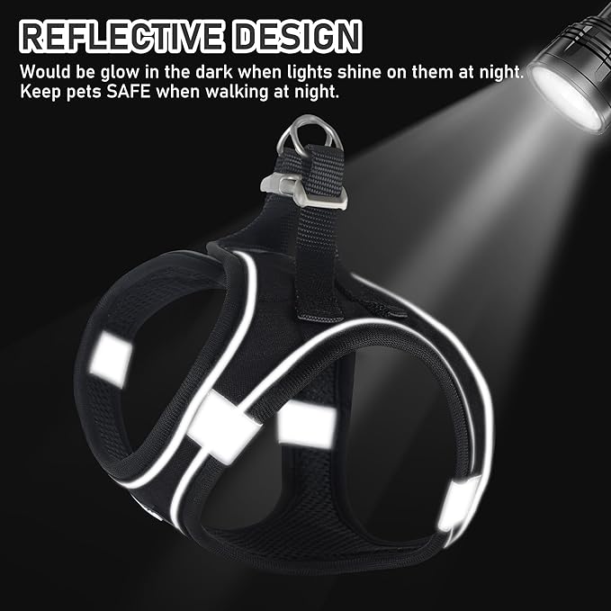 GAMUDA Small Dog Harness Collar and Leash Set, Step in No Chock No Pull Linen Fabric Soft Mesh Dog Vest Harnesses Reflective for Dogs Puppy Cats Kitten Rabbit (Black, XXS)