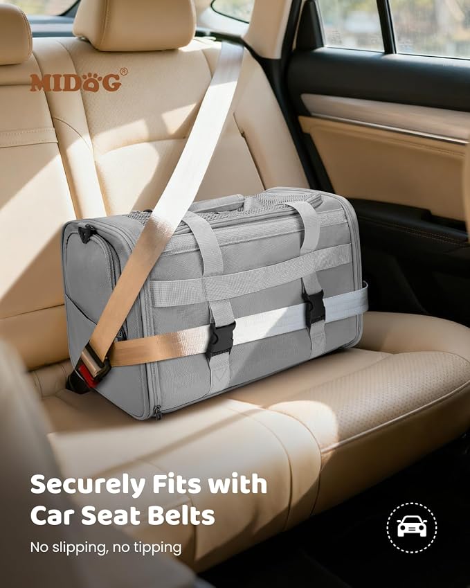 MIDOG Cat Carrier Soft for Small-Medium Cats Up to 15lbs, Airline Approved | Expandable Square Design,Comfort & Breathable Window,Equipped with anti-slip lock zippers and an internal safety leash