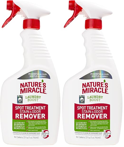 Nature's Miracle Laundry Boost Spot Treatment Stain and Odor Remover, 32 Oz., Laundry Pre-Wash Stain and Odor Remover (Pack of 2)