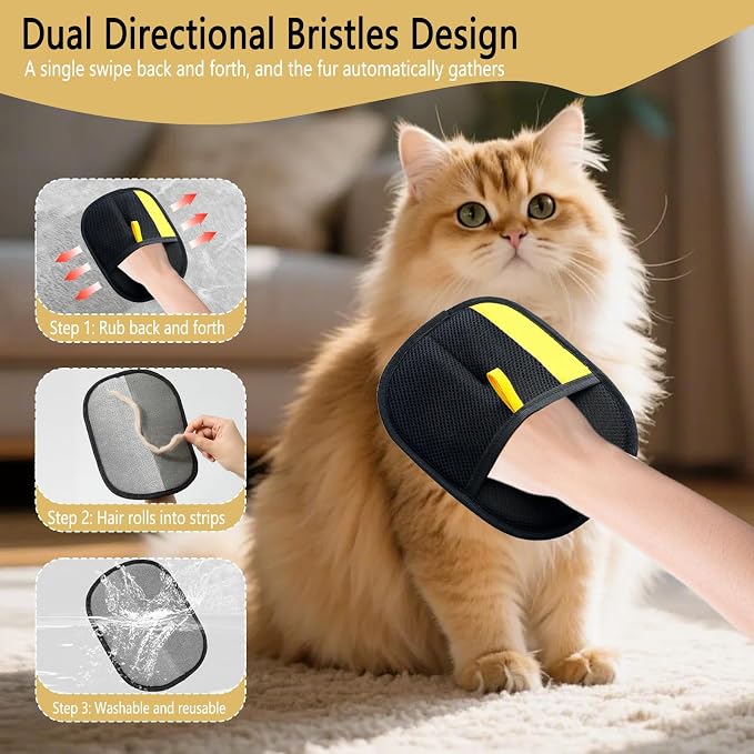 2 Pcs Electrostatic Pet Hair Removal Glove, 2026 Newly Magic Brush Pet Hair Remover for Dogs & Cats, Reusable Animal Fur Grooming Tool for Cleaning Hair on Furniture, Couch, Car Seats, Carpet