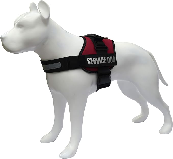 Service Dog Vest Harness – Reflective Service Animal Vest, No-Pull Harness with Handle & Mesh Padding – Sizes XXS-XL for Puppies – 2 Removable Service Patches Included (Medium, Maroon)