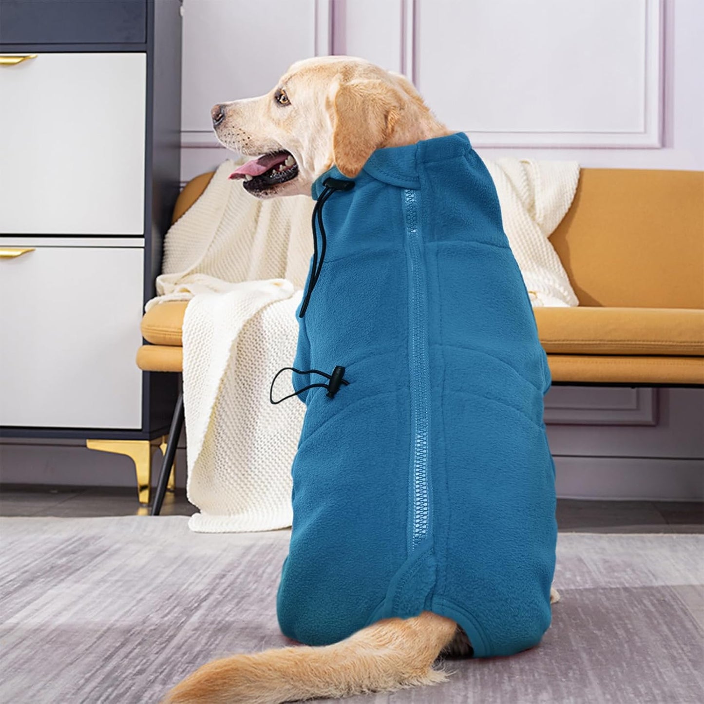 ROZKITCH Fleece Full Body Dog Suit, Pet Windproof Warm Cold Weather Jacket Vest Cozy Jumpsuit Apparel Outfit Clothes for Small Medium Large Dog Walking Sleep M
