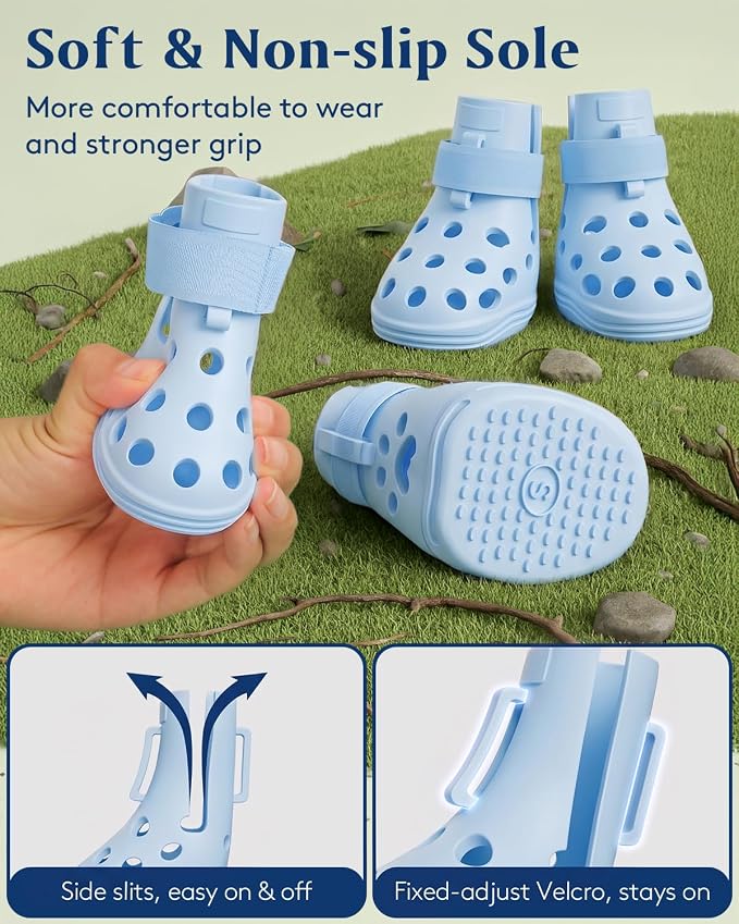 Dog Shoes for Hot Pavement, Breathable Dog Boots Paw Protectors with Adjustable Straps & Non-Slip Sole, Easy On & Off, Waterproof, Easy-Cleaning (Blue, L)