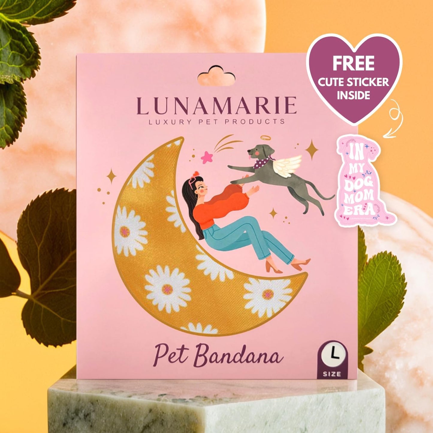 LunaMarie - Luxury Pet Birthday Bandanas -Premium & Silky Poly Fabric | 100% Handmade | Custom Shape Dual Layered (Daisies, Small)