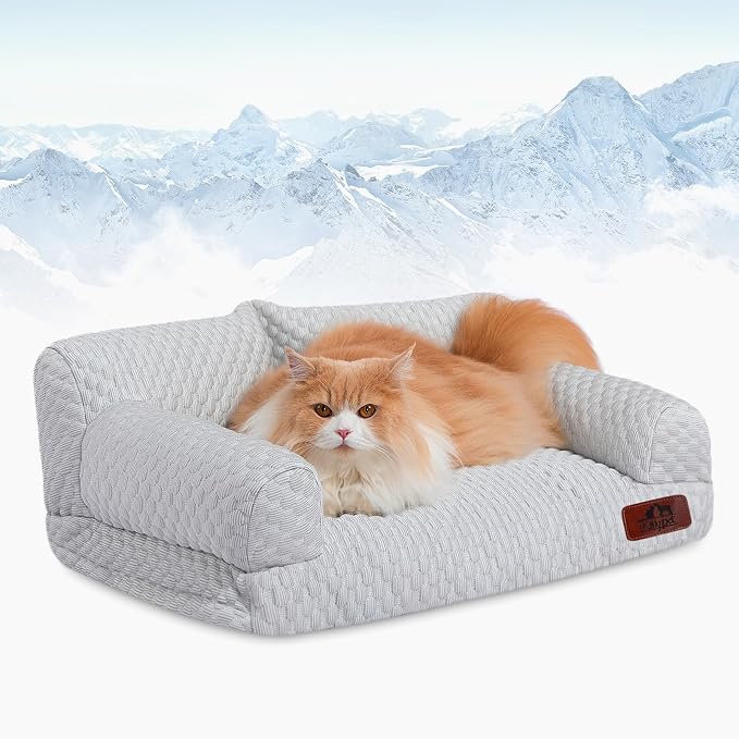 Hollypet Cooling Dog Couch Bed, Washable Pet Sofa, Gray, 24x18 | Cooling ice-silk pet bed with machine washable removable cover, non-slip bottom, for cats small dogs up to 25 lbs