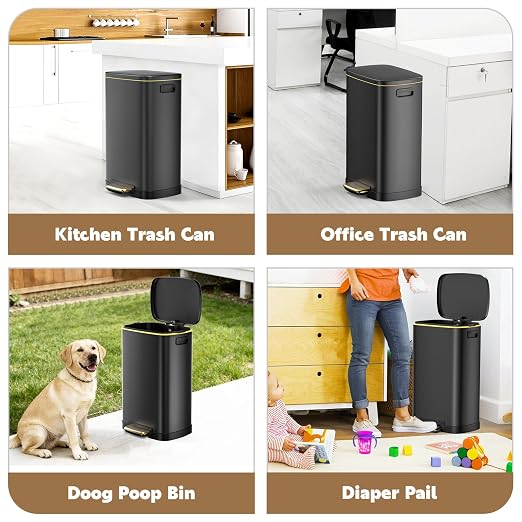 Outdoor Dog Poop Trash Can (13 Gal/50L) - Waterproof Stainless Steel Step Dog Waste Container with Odor-Locking Lid & Free Liners for Patio & Backyard