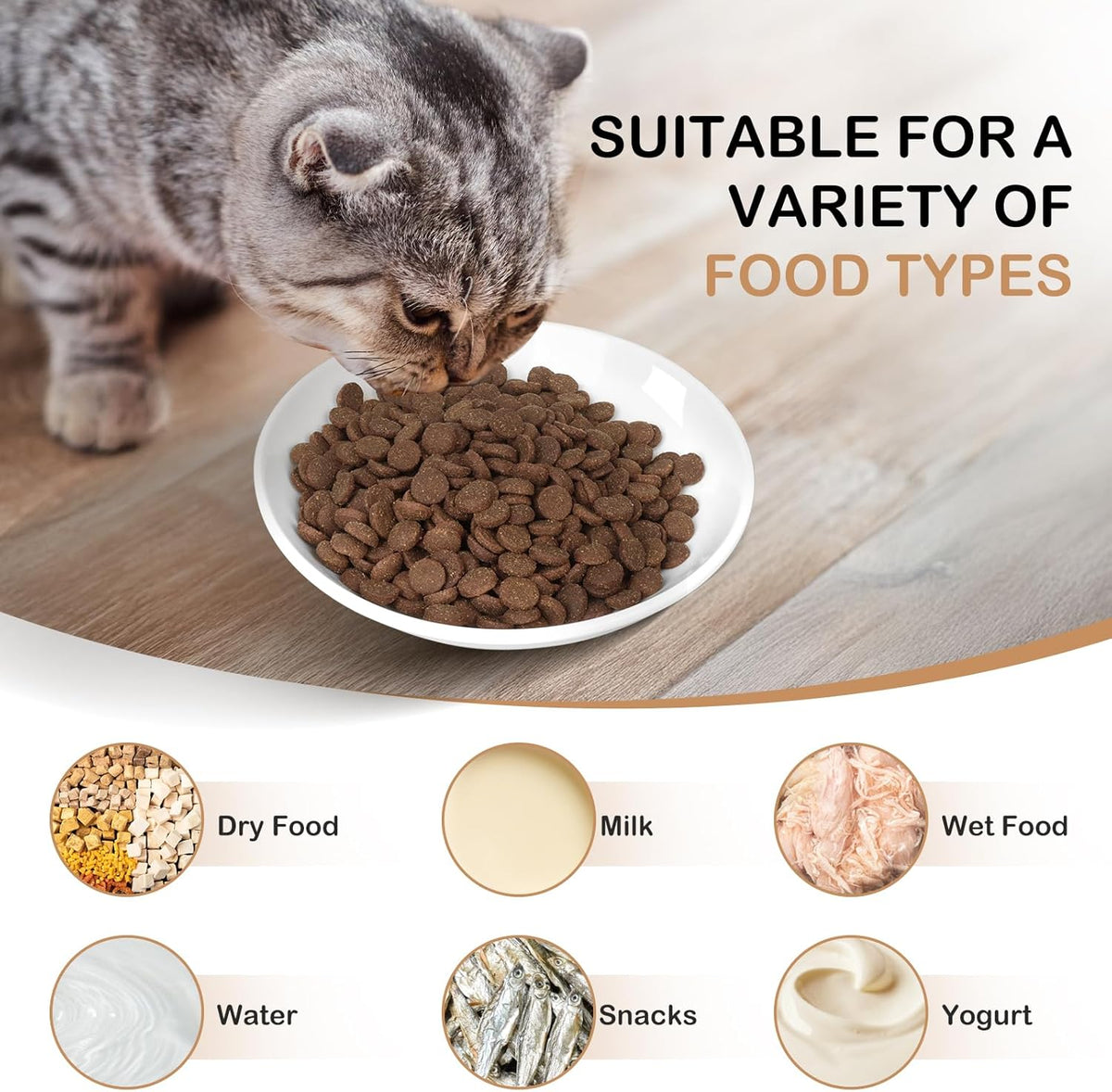 TRUVIC 4 Pack Ceramic Cat Food Bowls, 5.9 Inch Ceramic Cat Dishes Set for Indoor Cats and Small Dogs, Anti Whisker Fatigue Kitten Bowls, Wide Shallow Kitten Plates for Food and Water (Fishbone)