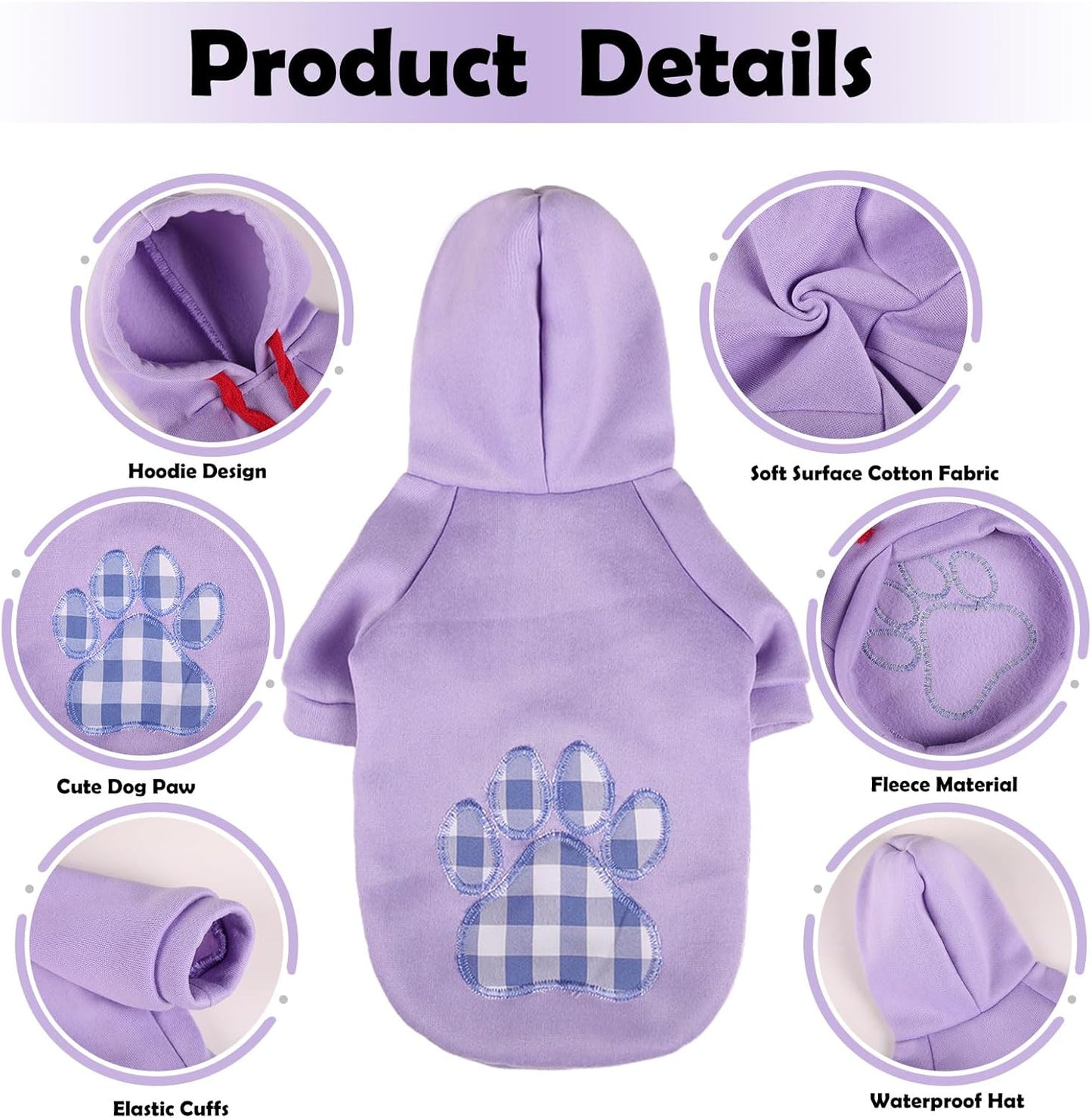 SAWMONG Dog Hoodie,Flannel Pet Hooded Sweater with Hat Puppy Pullover Sweater Shirt,Dog (Purple,XL)