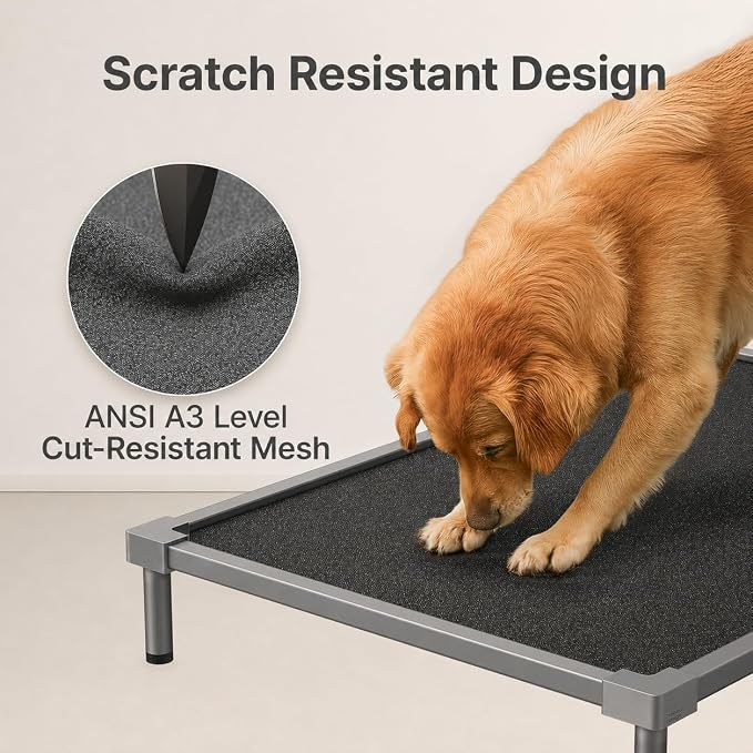 Chew Proof Elevated Dog Beds Medium Large Sized, Aluminum Alloy Dogs Supplies Raised Cot for Cooling Indoor/Outdoor/Camping Use Washable Pet Bed for Crate-48.4"x 32.7" x 7", Gray