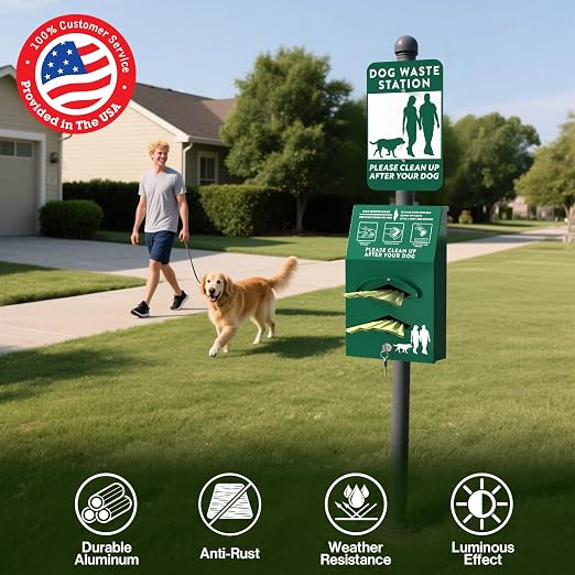 POCHAR Aluminum Outdoor Dog Bag Dispenser with Pick Up Sign for Pet Waste | Rust-Proof Wall-Mounted Poop Bag Dispenser for Dog Waste, Includes Lock & Mounting Hardware