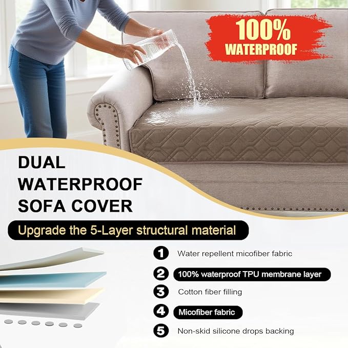 PrinceDeco Waterproof & Anti-Slip Dog Blanket, Pet Blanket for Furniture Bed Couch Sofa Dog Cats Friendly, 32x62 Inch, Taupe