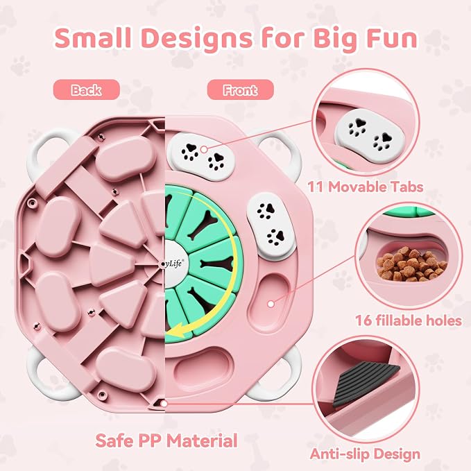 MateeyLife Dog Puzzle Toy for Smart Dogs, Mental Stimulation Dog Enrichment Toys, Treat Dispensing Dog Toys to Keep Them Busy for Small and Medium Dogs, IQ Training Puzzle Feeder, Level-2 (Pink)