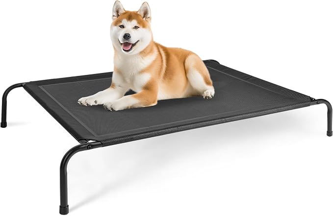 Cooling Elevated Dog Cot Bed Outdoor Raised Portable Dog Beds No-Slip Feet Portable Durable Pet Hammock Bed, 49x31.5x8 Inch, Black