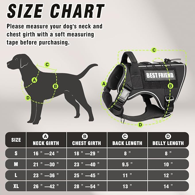 Tactical Dog Harness Small Sized Dog,No Pull Military Dog Vest with Handle,Reflective Heavy Duty Pet Harness for Walking Hiking Training Black S