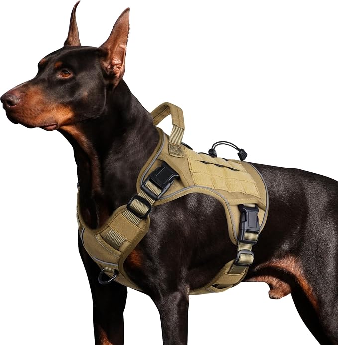 WINGOIN Tactical Dog Harness for Large Dogs,Heavy Duty No Pull Dog Harness | with Handle,Adjustable Reflective,Khaki Military K9 Style,Big Size Dog Vest,for German Shepherd,for Walking Hunting