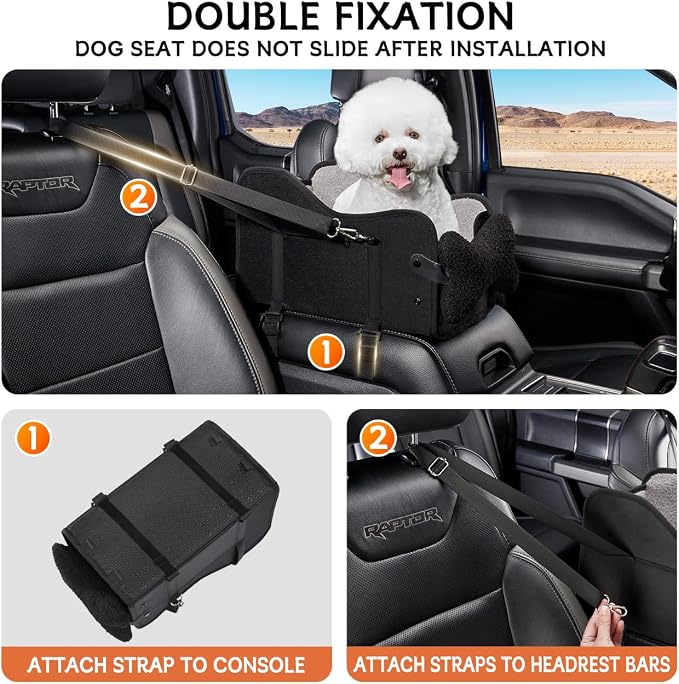TKYZ Center Console Dog Car Seat for Small Dogs,for Car/SUV/Small Truck | Soft Pillow,Double fixation,Scratch-Resistant Fabric,Pet Booster with Safety Belt,Puppy Car Seat for Small Dogs 0-11 lbs