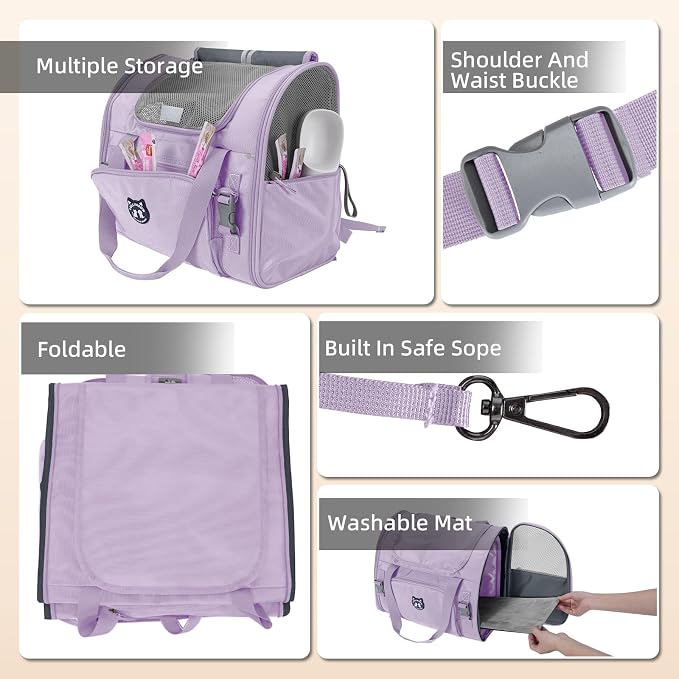 Lollimeow Expandable Cat Carrier Backpack for Large Cats - Airline Approved Pet Carrier Backpack for Small Dogs, Hiking & Travel, Waterproof with Breathable Mesh, 14lbs Capacity (Lavender, Standard)