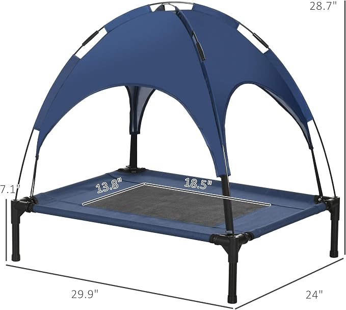 PawHut Elevated Dog Bed with Removable Canopy, Outdoor Dog Cot with UV Protection Canopy Shade, 30 inch Pet Bed for Camping, Dark Blue | Large Pet Bed, Outdoor Dog Cot, UV Protection Shade, Camping