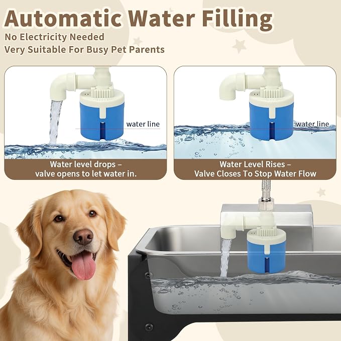 YUEPET Dog Water Bowl Dispenser, Automatic 3 Gallon Elevated Dog Bowl | Auto-Fill Float Valve, 4 Adjustable Heights, 3 Gallon Capacity, Stainless Steel Bowl, Outdoor Use, Dogs, Sheep and Goats