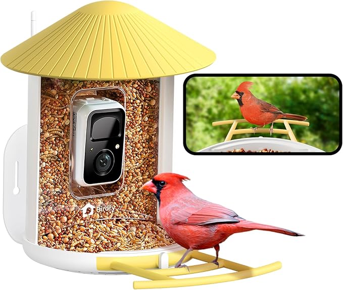 NETVUE by Birdfy Smart Bird Feeder with Camera, Bird Watching Camera, Auto Capture Video&Motion Detection, 1080P Live Steam, Cardinal Feeder Outdoor Wireless, Ideal Present for Backyard Birder, Yellow