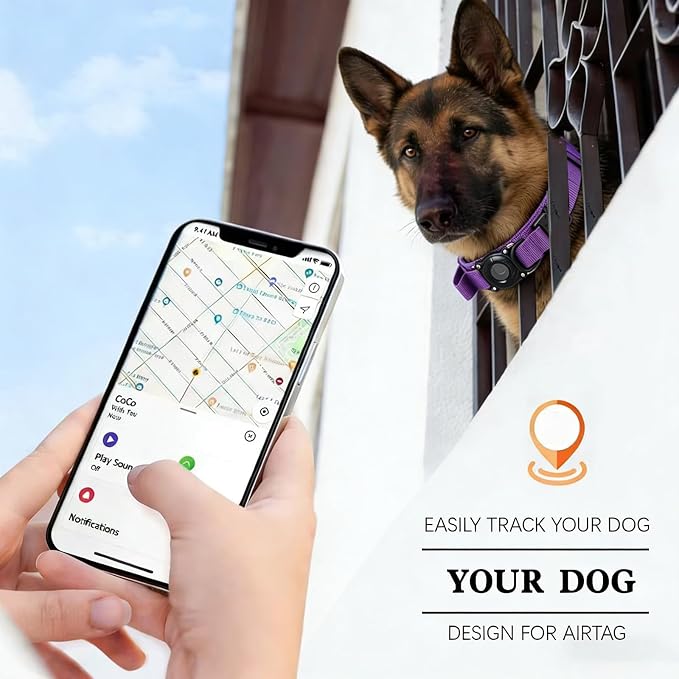 AirTag Dog Collar for Large Dogs Tactical Dog Collar with AirTag Holder | Upgrade Waterproof,Control Handle,Quick-Release Metal Buckle,1000D Nylon Fabric,Soft-Padded Webbing,Velcro Patch(Purple,L)