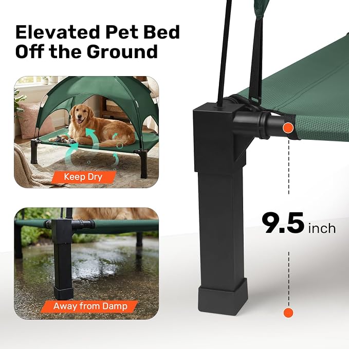 Elevated Dog Bed with Removable Canopy, Sun Protection Shade Tent Dog Cot | Portable Outdoor Dog Bed, Raised Pet Cooling Cot Bed for Dogs, 60in