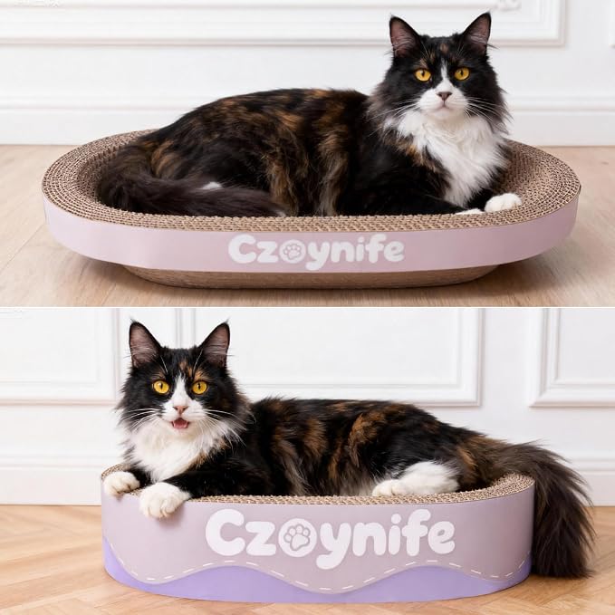3PCS Cat Scratcher Cardboard, Oval Cat Scratch Pad Bowl Nest for Indoor Cats, Round Cat Scratching Board Corrugated Lounge Cat Bed, Furniture Protector for Couch (Purple, 15.7 * 10 in)
