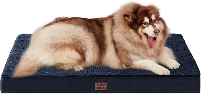 EHEYCIGA Orthopedic Dog Bed Large with Removable Washable Cover, 50IN Navy | Egg Crate Foam Support, Durable Oxford fabric, Non-Slip Bottom, Machine Washable, Soft Waterproof Plush Pet Bed Mat For Crate