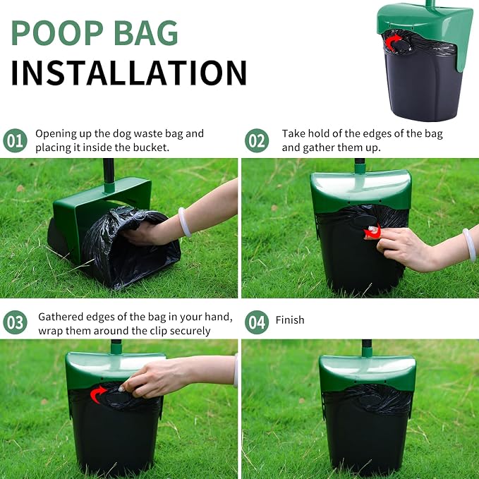 ienjoyed Pooper Scooper Large Swivel Bin & Rake with 160 Waste Bags,Heavy Duty Dog Pooper Scooper with Bag Attachment for Dogs, Long Handle Poop Scooper with Lid for Yard, Grass, Gravel(Dark Green)