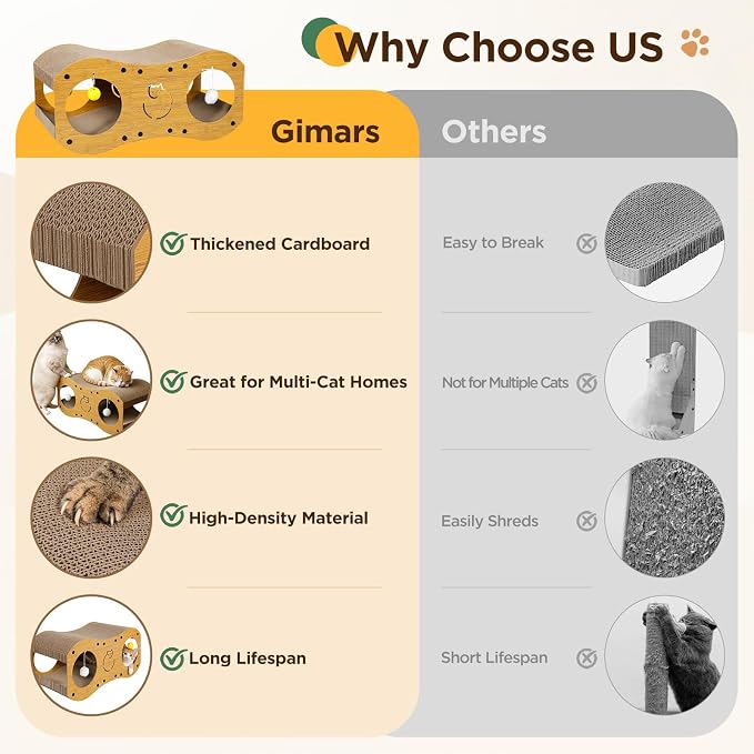 Gimars Cat Scratchers, Bridge Shaped Cardboard Cat Scratcher & Curved Lounge Bed with Toy Balls, Hideout Cave Scratch Pad for Cats, Furniture Protector, Cat Scratchers for Indoor Cats