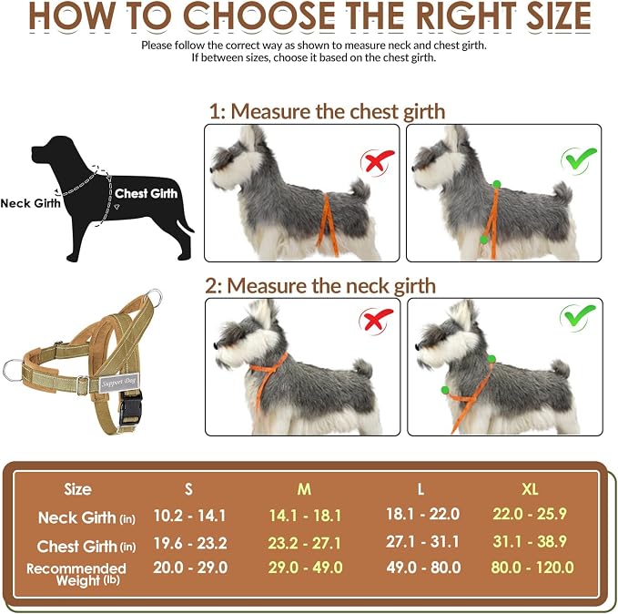 SlowTon No Pull Dog Harness with Front Clip - Heavy Duty, Soft Padded | Neck & Chest Adjustable, Tactical Pet Vest and Leash Set for Large Medium Sized Dogs, for Easy Walk & Training, Tan M