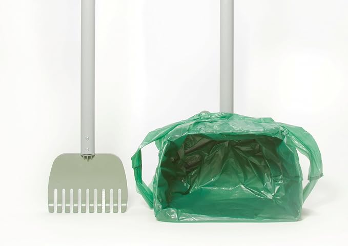 Adjustable Pooper Scooper and Rake, Large Bucket for Large Dogs, Includes Custom 3 Dog Waste Bag Packs (150 Ct), Long Handled Bags