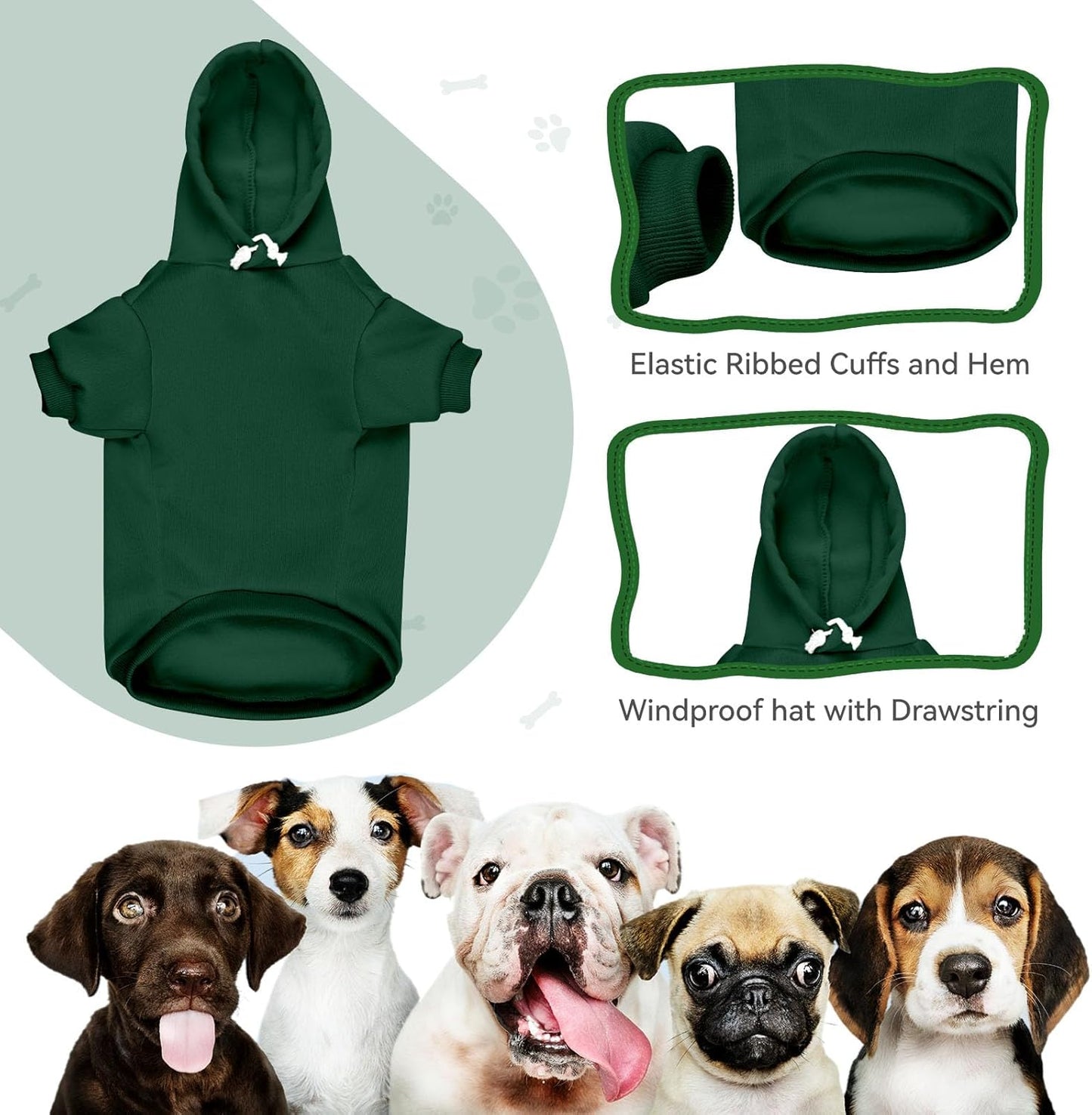 Dog Sweaters for Large Dogs Pet Sweater Solid Soft Brushed Fleece Dog Hoodie Clothes Pet Hoodie Sweatshirt with Pocket(Green-L)