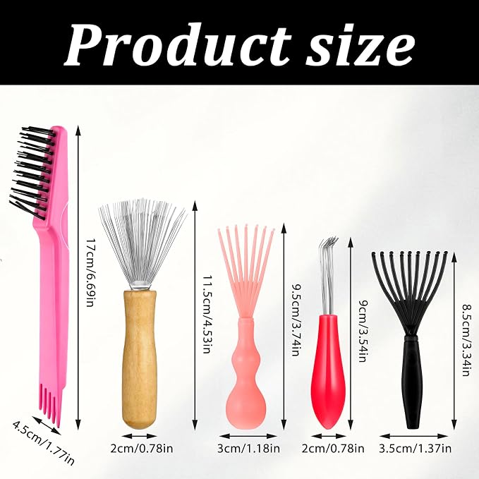 Comb and Brush Cleaner Tool Set, 5-Piece Comb Cleaner Set - Hair Brush Cleaner Rake, Comb Cleaning Brush, Maintenance Hair Comb for Home and Salon Use Removing Hair Dust