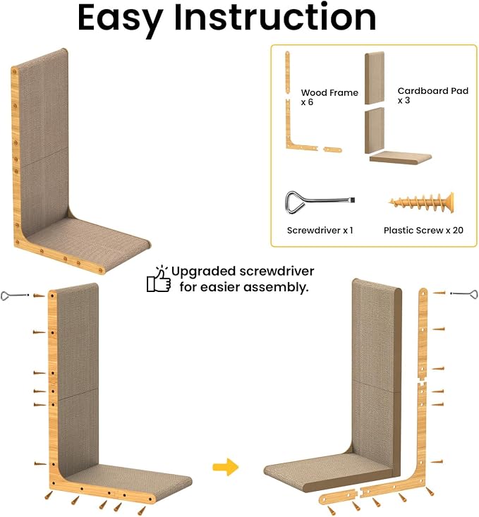 Conlun Cardboard Cat Scratcher, 26" L-Shaped Scratch Pad, Vertical Wall-Leaning Scratching Board to Protect Furniture for Indoor Cats,Wood Grain Jumbo