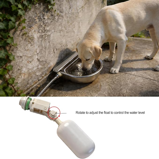 Automatic Water Bowl 304 Stainless Steel Pet Water Dispenser Dog Feeder Waterer for Large Dogs with 40" Steel Hose, 2 Float Valve, Copper Connector Adapter, 2 Bolts (Without Drainage Hole)