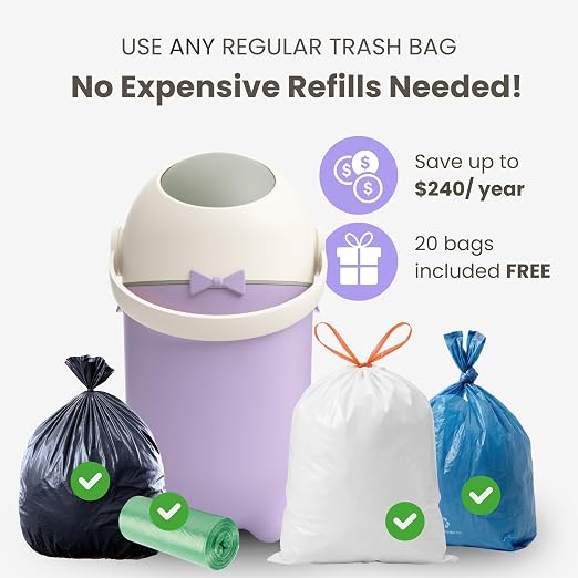 iTouchless 4 Gal Nursery Bin | Odor-Locking Diaper Pail | Lavender Orchid | Rotating Ball Seal Traps Smells | Vibrant Accent Color | Fits Any Standard Bag | Flip-Up Handle Opens With A Single Hand