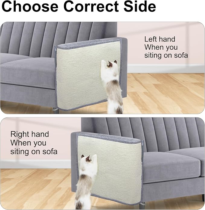Upgraded Cat Scratch Furniture Protector,Cat Scratch Sofa Arm Sheild with Large Size Natural Sisal for Protecting Couch Sofa Chair Furniture 27.6''L*19.6''W (Light Grey/Left Handed)