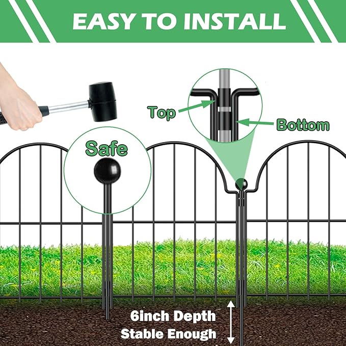 Blingluck Garden Fence, 17 in(H) x 21 ft(L) Arched Rustproof Metal No Dig Fence Garden Fence Border, Ground Stake Animal Barrier Fence for Rabbit Dog, Outdoor Landscape Decor for Yard & Patio,19 Pack