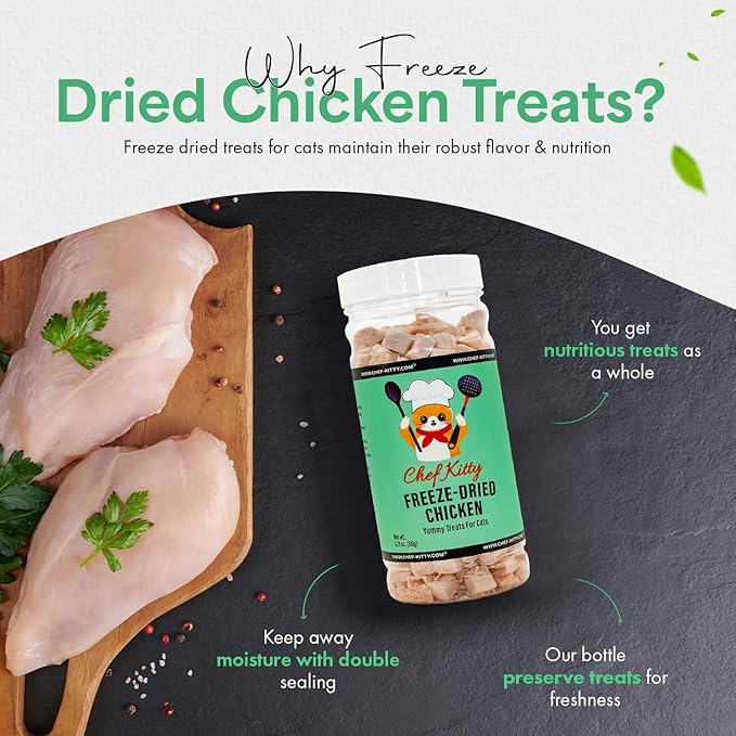 Freeze Dried Chicken Cat Treats | Healthy Dog Food Toppers 100% Human Grade | Single Ingredient, Grain Free Chicken Dog Treats | Inspected & Tested in USA | No Additives or Preservatives, 1.7 oz ASIN