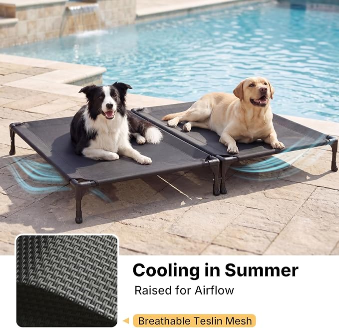 Veehoo Cooling Elevated Dog Bed, Outdoor Raised Dog Bed for Two Dogs | Indoor Pet Cot with Breathable Teslin Mesh & Anti-Slip Feet, Durable Double Dog Bed for Multi-Pet Homes, 42" x 30", Black