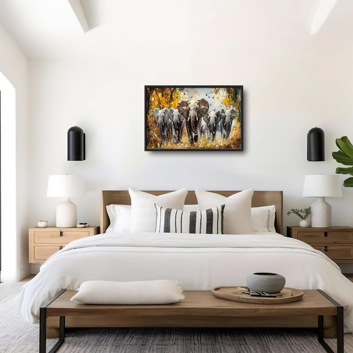 Extra Large Elephant Framed Wall Art for Living Room,Oversized Elephants Wild Animal Pictures Wall Decor,Forest Landscape Canvas Print Painting Modern Artwork Bedroom Office Bathroom 36L" x 24W"