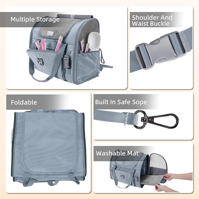Lollimeow Expandable Cat Carrier Backpack for Large Cats - Airline Approved Pet Carrier Backpack for Small Dogs, Hiking & Travel, Waterproof with Breathable Mesh, 22lbs Capacity (Light Grey, Large)