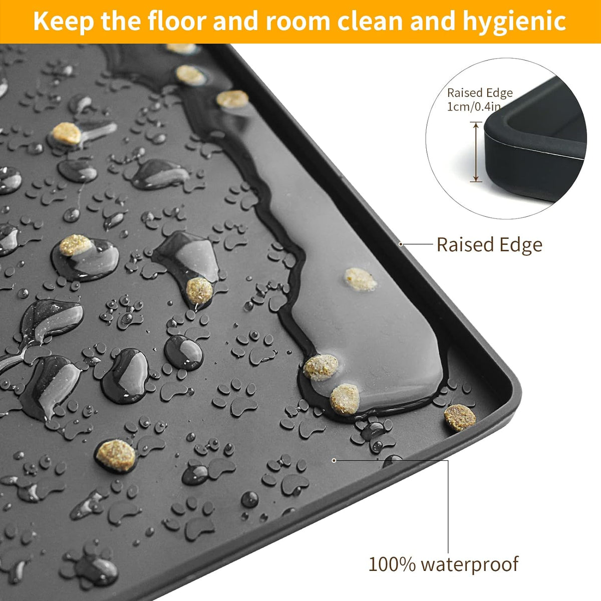 Ptlom Pet Placemat for Dog and Cat, Mat for Prevent Food and Water Overflow, Suitable for Small, Medium and Big Pet, 18" 12", Black, Silicone