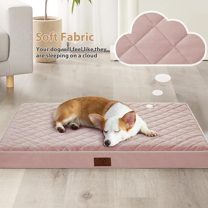 WNPETHOME Orthopedic Waterproof Extra Large Senior Dogs Bed for Comfy Sleep | XL Washable Ped Bed with Removable Cover, Multi-Needle Quilting XL Crate Bed for Large Sized Dog Relax, Pink 42x30 Inch