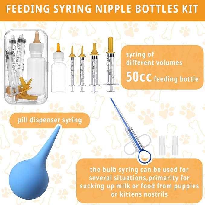 Arrowbash 57 Pcs Puppy Kitten Whelping Supplies Whelping Kit for Puppies Birth Dog Kitten Bottle Feeding Kit for New Born Puppy Supplies Include Feeding Tube Etc(24" in Diameter)
