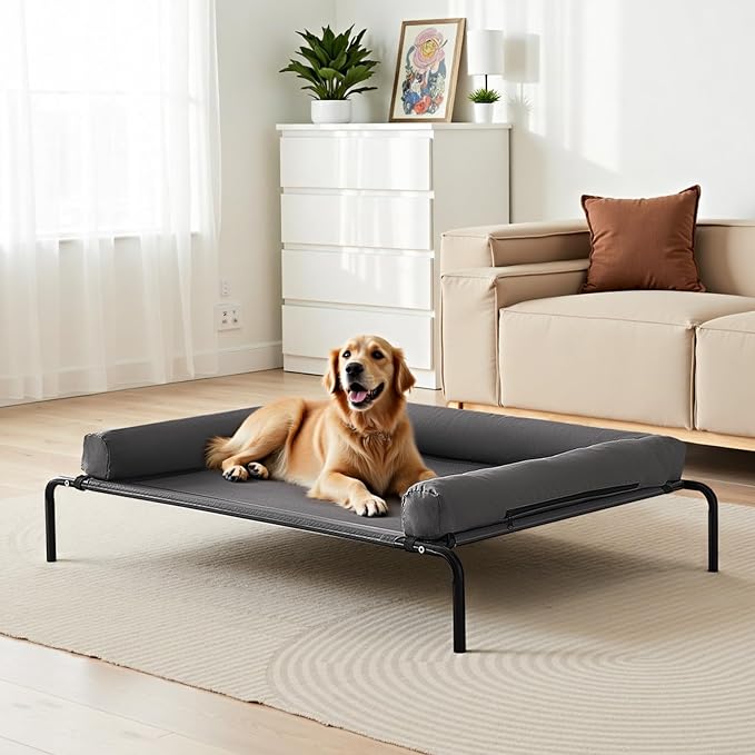 VEVOR Elevated Dog Bed for Large Dogs, Portable Raised Dog Cot with Washable Pillow, Indoor & Outdoor Pet Cooling Raised Hammock Bed with Steel Metal Frame and Breathable Teslin Mesh, XL, Gray