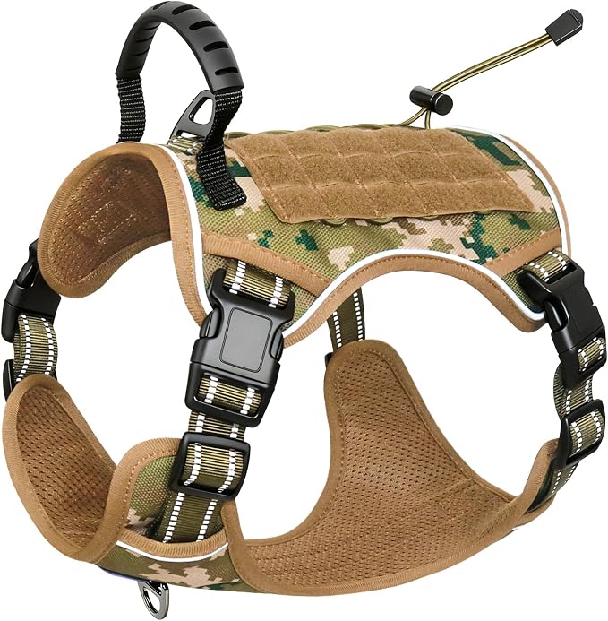 Tactical Dog Harness No Pull,Service Dog Vest with Handle,Army Camo, XL | Adjustable Military,Reflective ＆ Molle Loop Panels, for Medium Large Size Dogs for Training Walking Running