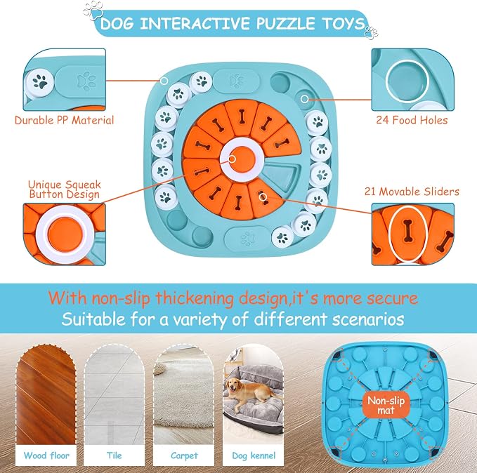 FOXMM Dog Puzzle Toys, Interactive Treat Puzzle Dog Toy for IQ Training & Mental Stimulating, Squeaky Design for Large, Medium, Small Dogs