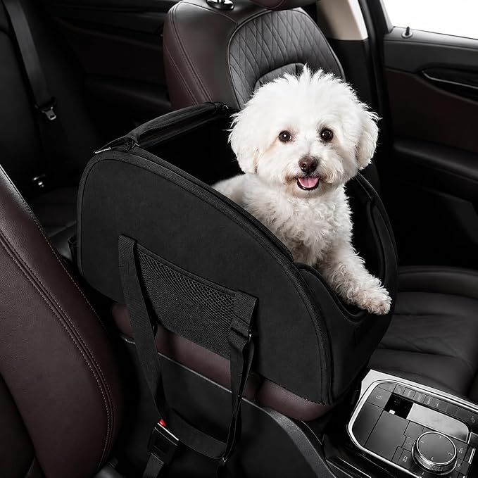 Dog Car Seat for Small Dogs, Center Console Dog Car Seat with Foldable Mesh Top, Non-Slip Pet Booster Seat for Cars, Portable Travel Carrier for Small Dogs Cats Puppies, Grey